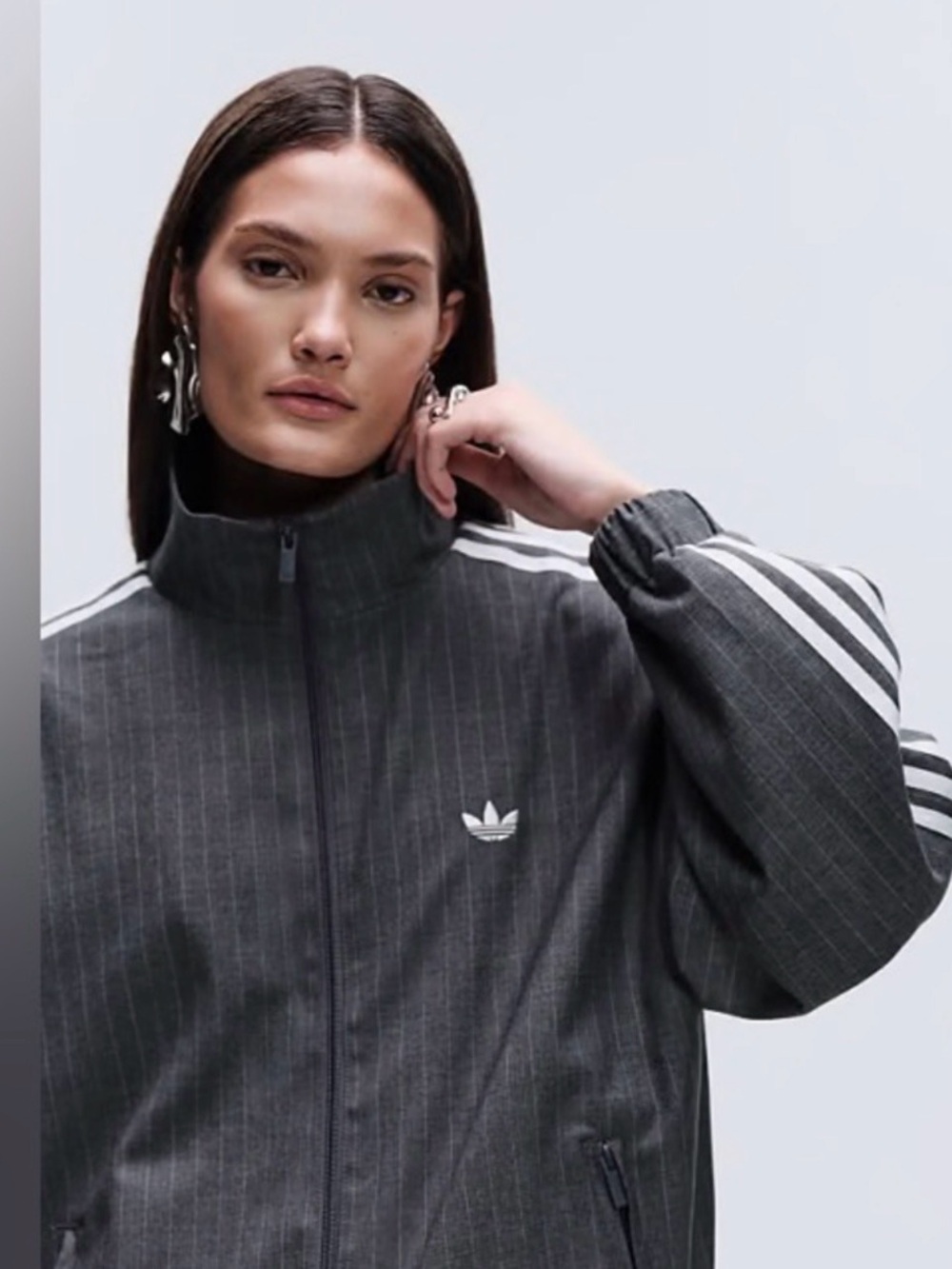 Adidas Originals x ASOS track jacket in gray pin stripe